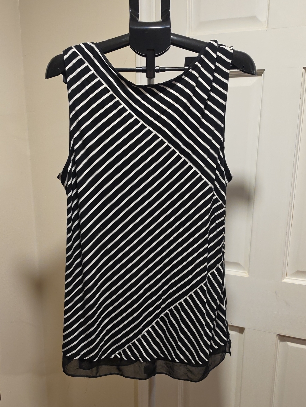 White House Black Market Black and White Diagonal Stripe Midi Dress